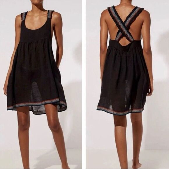 Solid & Striped Jamie Medium Black Sundress ruffled criss-cross Straps - Picture 1 of 11
